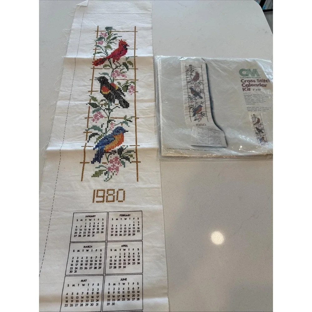 VTG‎ Cross Stitch Calendar Birds 7x35